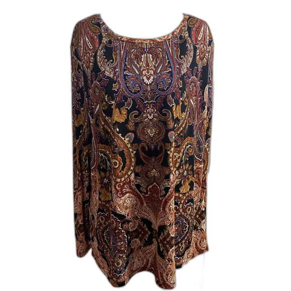 Chico’s Stretchy Knit Top Black Multicolor Paisley Print Size 3/XL - Picture 1 of 9